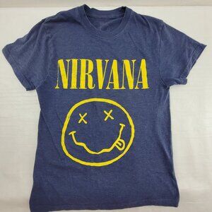Nirvana T-Shirt Women's Small Blue w Yellow Smiley Branded